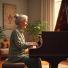 mujer anciana tocando el piano en terapia